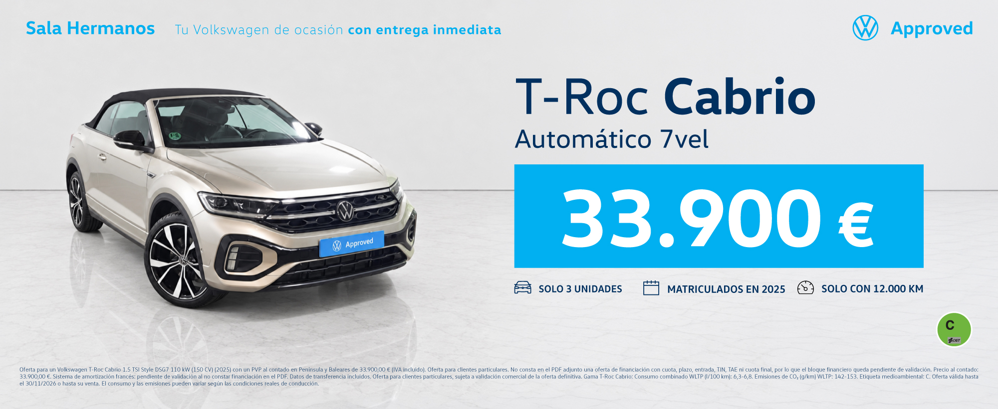 ¡Exclusivo Sala Hermanos! T-Roc Cabrio por 33.900 €